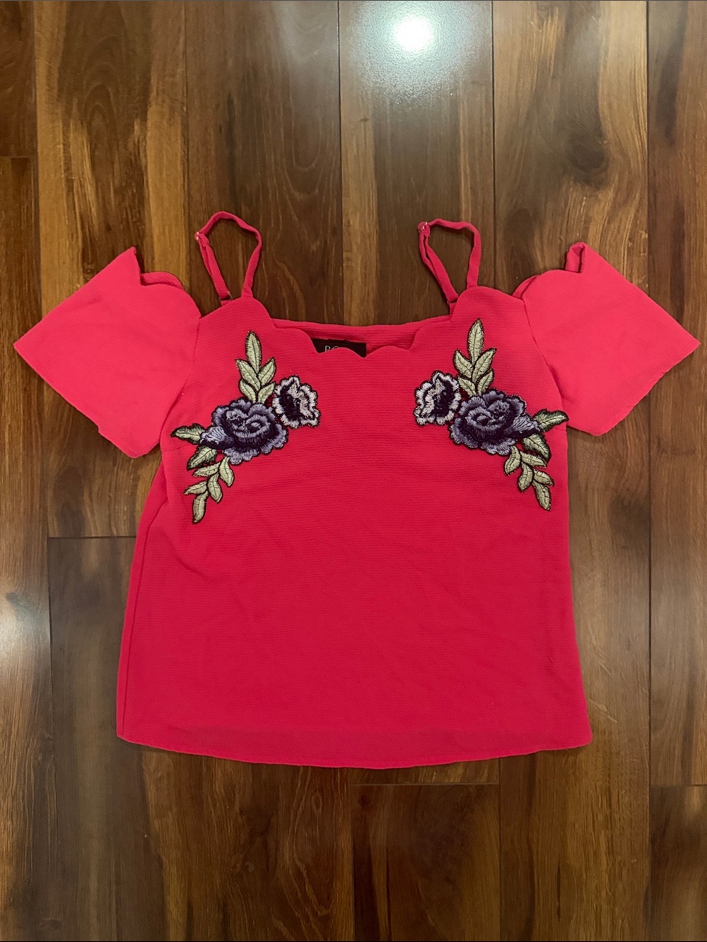 BCX Hot Pink Cold-Shoulder Camisole with Floral Appliqué